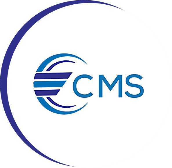 The cms logo in a blue circle.