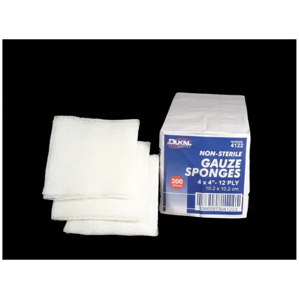 Gauze sponges in a white box.