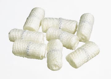 A group of white plastic wraps on a white surface.