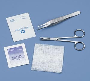 A pair of scissors and a bandage on a blue background.