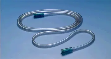 A clear plastic tube with a blue end.