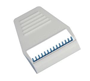 A white plastic slicing tool with blue blades.