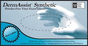 Derma assist synthetic powder free exam gloves.