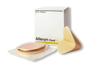 A pair of allevn heel pads with a box next to them.