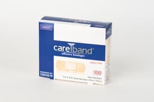 A box of careland bandages on a white background.