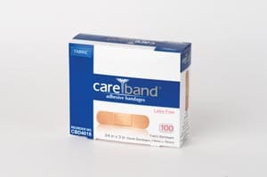 A box of careband bandages on a white background.