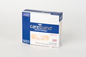 A box of careland bandages on a white background.