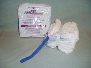 A package of anti-bacterial wipes with a blue ribbon.