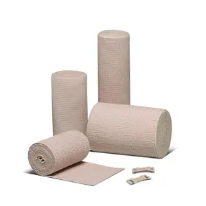 Four rolls of beige bandages on a white background.