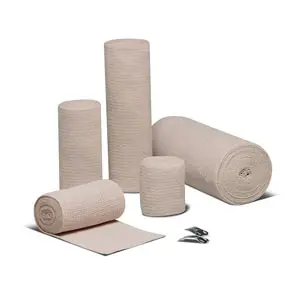 Four rolls of beige bandages on a white background.