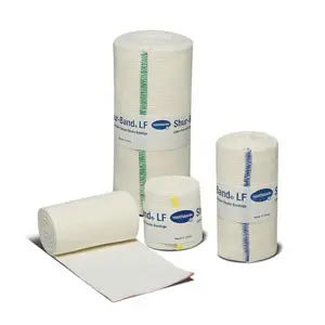 Four rolls of bandages on a white background.