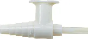 A white plastic hose connector on a white background.