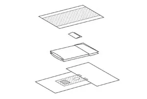 A drawing of a box and a piece of paper.