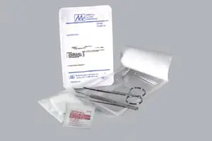 A pair of scissors and a package of medical supplies.