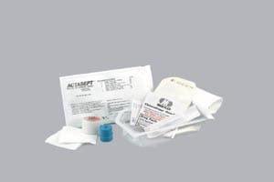 A medical kit with a syringe and other items.