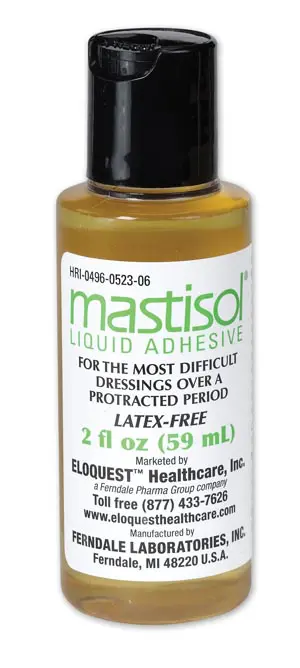 A bottle of mastisol on a white background.