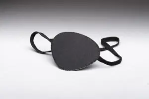 A black eye mask on a white background.