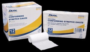 A box of dual compression stretch sterile gauze.