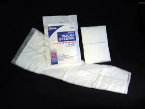 A pair of white bandages on a black background.