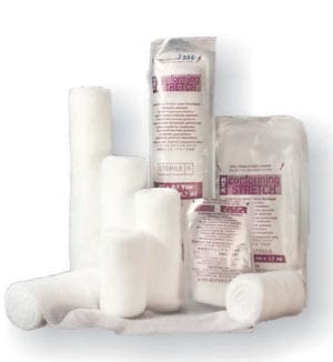 A pack of white bandages on a white background.