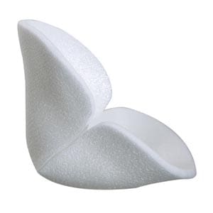 A white chair with a curved shape on a white background.