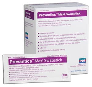 A box of preventatives max swabsticks.