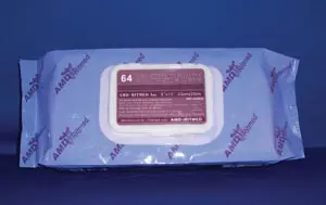 A pack of medical wipes on a blue background.