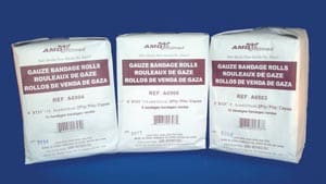 Three bags of granules on a blue background.