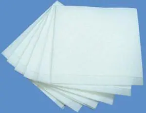 A stack of white napkins on a blue background.