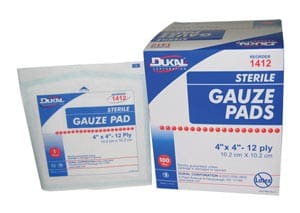 A package of sterile gauze pads.