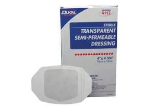 A package of transparent semi-permeable dressing.