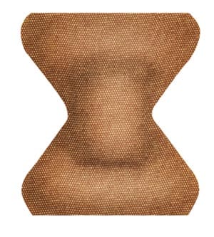 An image of a tan bandage on a white background.