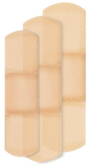 Three beige bandages on a white background.