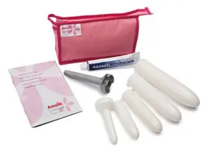 A pink plastic bag with a set of tools.