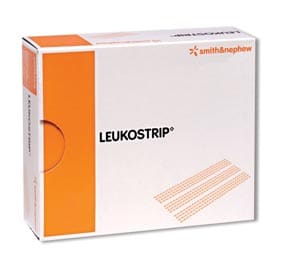 A box of leuko strips on a white background.