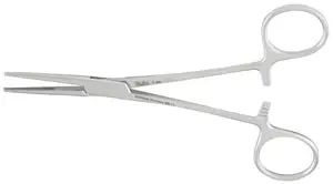 A pair of surgical scissors on a white background.