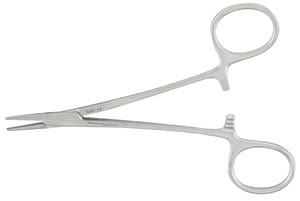 A pair of surgical scissors on a white background.