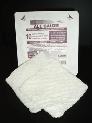 A package of all gauze on a table.