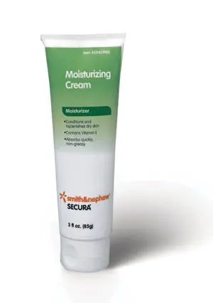 A tube of moisturizing cream on a white background.