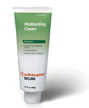 A tube of moisturizing cream on a white background.