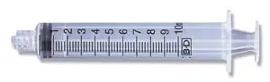 A plastic syringe on a white background.