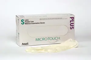 A box of microtouch gloves on a white background.