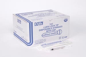 A box of evel lube lock dispensing needles.