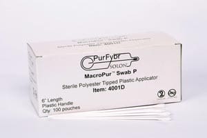 A box of polypropylene plastic swabs on a white background.