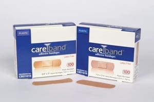 Two boxes of careband bandages on a white background.