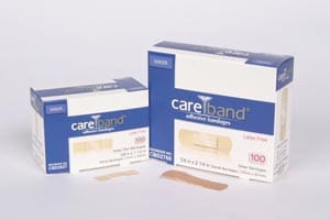 Two boxes of careband bandages on a white background.