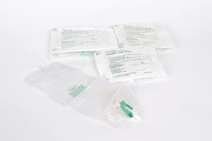 A group of plastic bags with medical supplies on them.