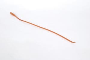 A long orange string is bent to the side.