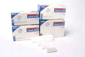 Four boxes of white bandages on a white background.