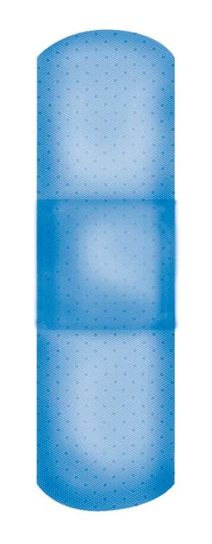 A blue bandage on a white background.